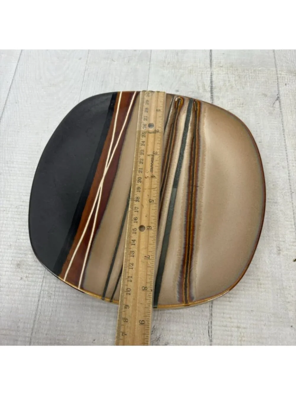 Home Trends BAZAAR BROWN Stoneware Square Stripe Coupe Lunch Salad Plate Set 2